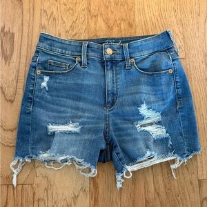 High rise midi denim shorts